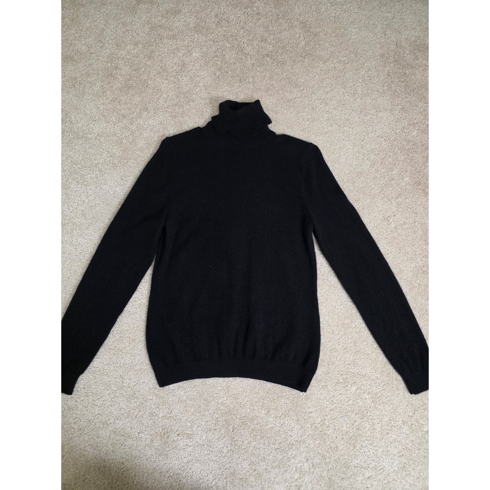 LL Bean Womens Black 100% Cashmere Turtleneck Sweater Size M